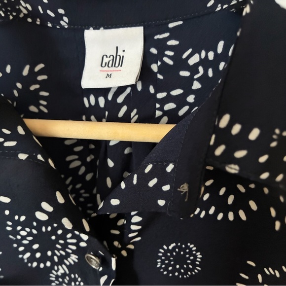 Cabi Sz Medium Navy Sleeveless Blouse Dandelion Fireworks Ruffle Peplum Back - Picture 5 of 8